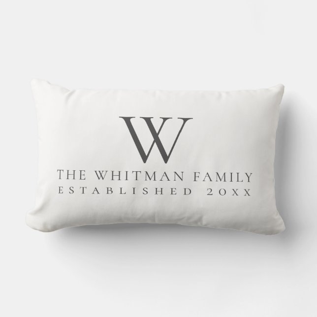 Family Home Monogram White Lumbar Pillow (Front)