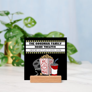 Family Home Movie Theater Custom Sign with Holder