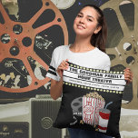 Family Home Movie Theater Personalized Custom Throw Pillow<br><div class="desc">This fun pillow is perfect for your family home theater! This design features a movie film reel,  popcorn,  soda and a custom movie marquee on a black background. Easily personalize the movie marquee with a name or other text.</div>