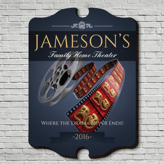 Family Home Theater Classic Movie Time Wall Sign (Front)