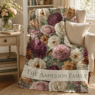 Family Housewarming Gift Elegant Purple Floral Fleece Blanket