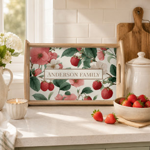 Family Housewarming Gift Floral Strawberry Pattern Serving Tray