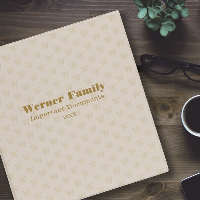 Family Important Docs Organizer Monogram Beige 3 Ring Binder (Creator Uploaded)