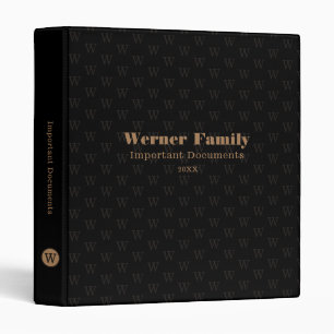 Family Important Docs Organizer Monogram Black 3 Ring Binder