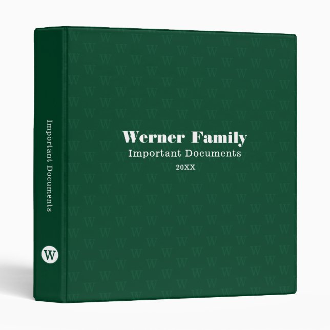 Family Important Documents Organizer Monogram  3 Ring Binder (Front/Spine)