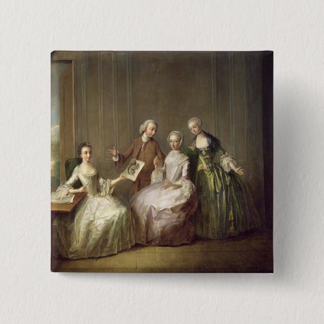 Family in an Interior with Squirrels Button (Front)