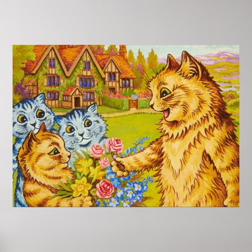 Family in the Garden by Louis Wain Poster