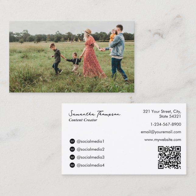 Family Influencer Blogger Influencer Full Photo  Business Card (Front/Back)