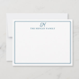 Family Initial Blue Border Monogram Stationery Note Card