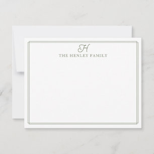 Family Initial Green Border Monogram Stationery Note Card