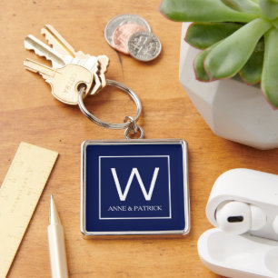Family Initial Monogrammed Couple Names Keychain