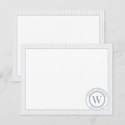 Family Initial Ocean Green Stripes Thank You Card