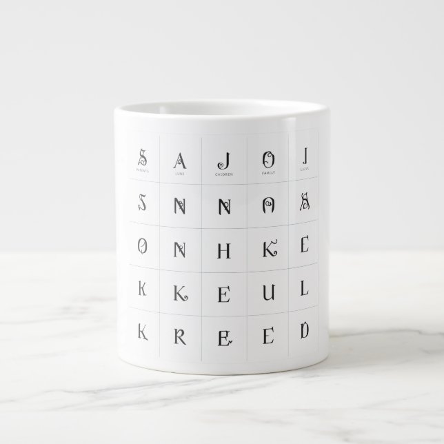 Family Initials Grid Personalized Multi-Initial Cu Giant Coffee Mug (Front)