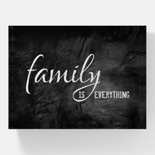Family Inspirational Quote on Black Leather Paperweight