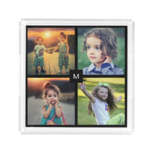 Family instagram photo collage monogrammed acrylic acrylic tray