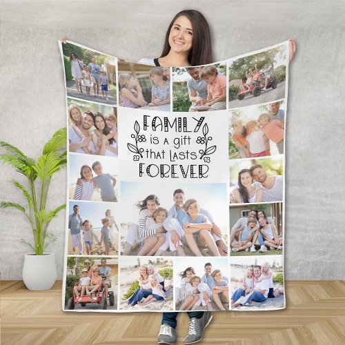 Family is a Gift 15 Photo Collage  Fleece Blanket
