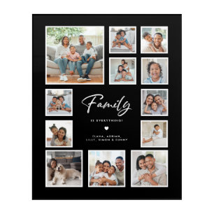 Family Is Everything 12 Photo Grid Collage Black Acrylic Print