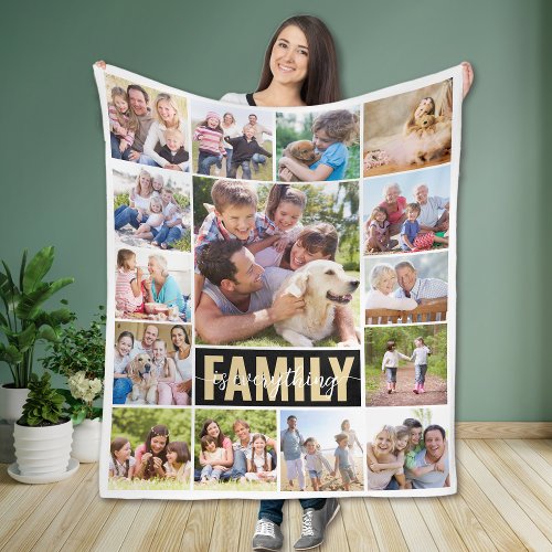 Family is Everything 15 Photo Fleece Blanket