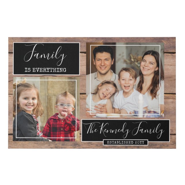 Family Is Everything 2 Photo Collage Wood Faux Canvas Print (Front)