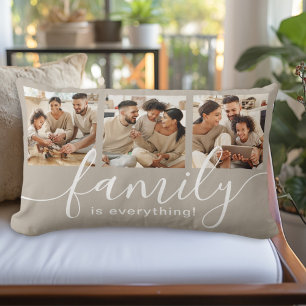 Family is Everything 3 Photo Collage Lumbar Pillow