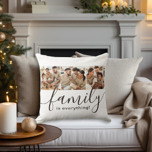 Family is Everything 3 Photo Collage White Throw Pillow