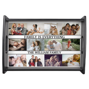Family is Everything Custom Name 12 Photo Collage Serving Tray