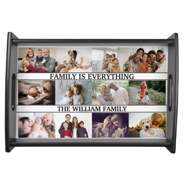 Family is Everything Custom Name 12 Photo Collage Serving Tray (Front)