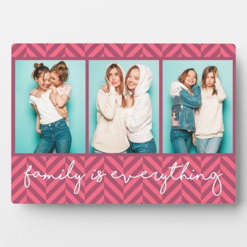 Family Is Everything Modern Typography Three Photo Plaque