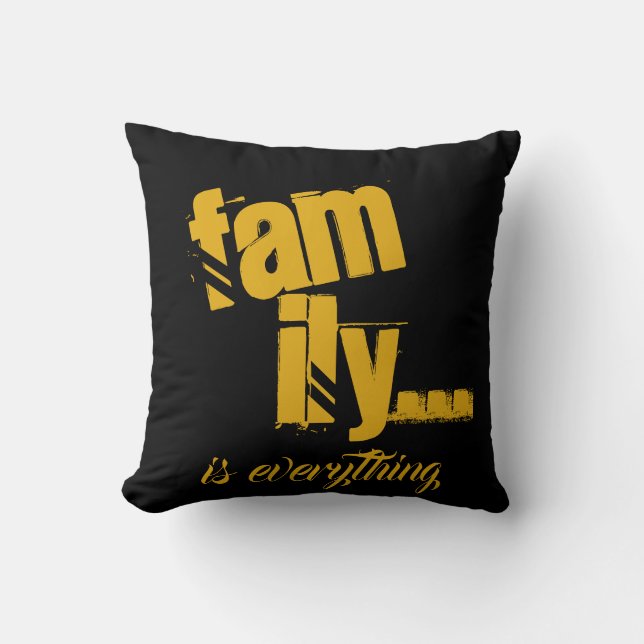 Family Is Everything Mustard/Black Grunge Style - Throw Pillow (Front)