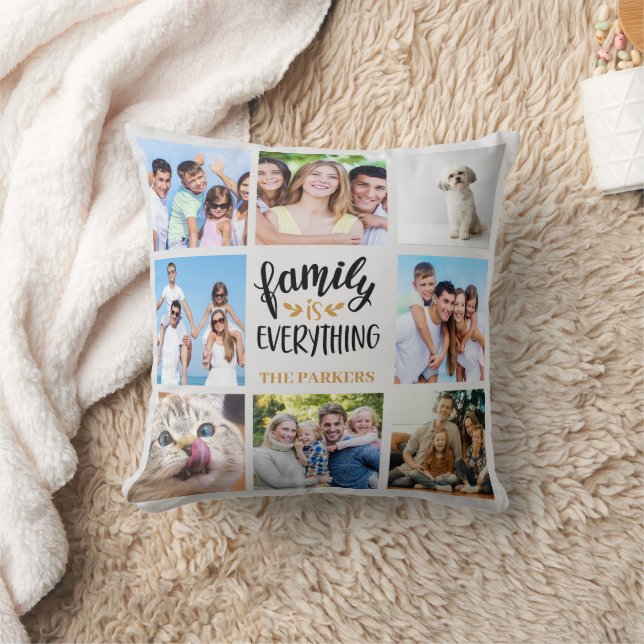 "Family is Everything" Personalized Photo Collage Throw Pillow (Blanket)