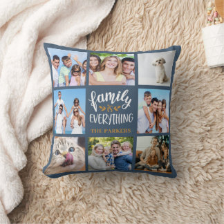 "Family is Everything" Personalized Photo Collage Throw Pillow