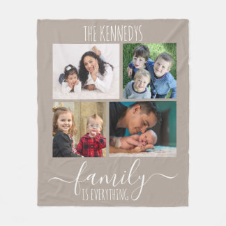 Family Is Everything Quote 4 Photo Collage Taupe Fleece Blanket