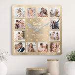 Family Is Everything Quote Family Photo Gold Square Wall Clock<br><div class="desc">Easily create your own personalized gold metallic modern style wall clock with your custom photos. The design also features a beautiful handwritten script quote: "Family is everything". For best results,  crop the images to square - with the focus point in the center - before uploading.</div>