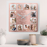 Family Is Everything Quote Family Photo Square Wall Clock<br><div class="desc">Easily create your own personalized rose gold metallic modern style wall clock with your custom photos. The design also features a beautiful handwritten script quote: "Family is everything". For best results,  crop the images to square - with the focus point in the center - before uploading.</div>