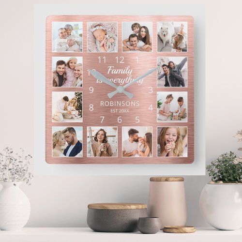 Family Is Everything Quote Family Photo Square Wall Clock