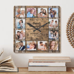 Family Is Everything Quote Photo Collage Barrel Square Wall Clock<br><div class="desc">Easily create your own personalized rustic wooden barrel background wall clock with your custom photos. The design also features a beautiful handwritten script quote: "Family is everything". For best results,  crop the images to square - with the focus point in the center - before uploading.</div>