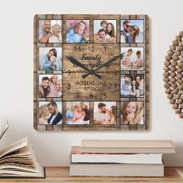 Family Is Everything Quote Photo Collage Barrel Square Wall Clock