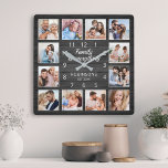 Family Is Everything Quote Photo Collage Black Square Wall Clock<br><div class="desc">Easily create your own personalized black wooden plank elegant style wall clock with your custom photos. The design also features a beautiful handwritten script quote: "Family is everything". For best results,  crop the images to square - with the focus point in the center - before uploading.</div>