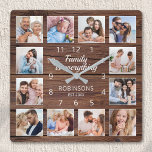 Family Is Everything Quote Photo Collage Rustic Square Wall Clock<br><div class="desc">Easily create your own personalized rustic wooden plank farmhouse style wall clock with your custom photos. The design also features a beautiful handwritten script quote: "Family is everything". For best results,  crop the images to square - with the focus point in the center - before uploading.</div>