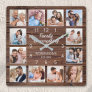 Family Is Everything Quote Photo Collage Rustic Square Wall Clock