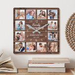 Family Is Everything Quote Photo Collage Rustic Square Wall Clock<br><div class="desc">Easily create your own personalized rustic wooden plank farmhouse style wall clock with your custom photos. The design also features a beautiful handwritten script quote: "Family is everything". For best results,  crop the images to square - with the focus point in the center - before uploading.</div>