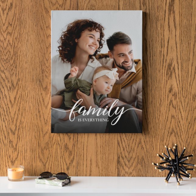 Family is everything script custom photo  canvas print (Family is everything quote, elegant canvas print, custom photo.)