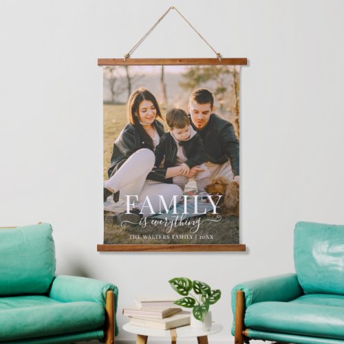 Family is Everything Script Photo Keepsake  Hanging Tapestry