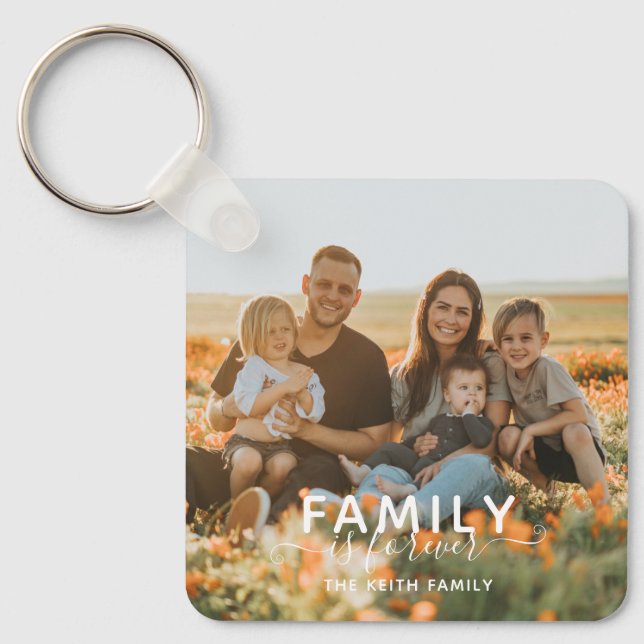 Family Is Forever Typography Photo Keepsake Keychain (Front)