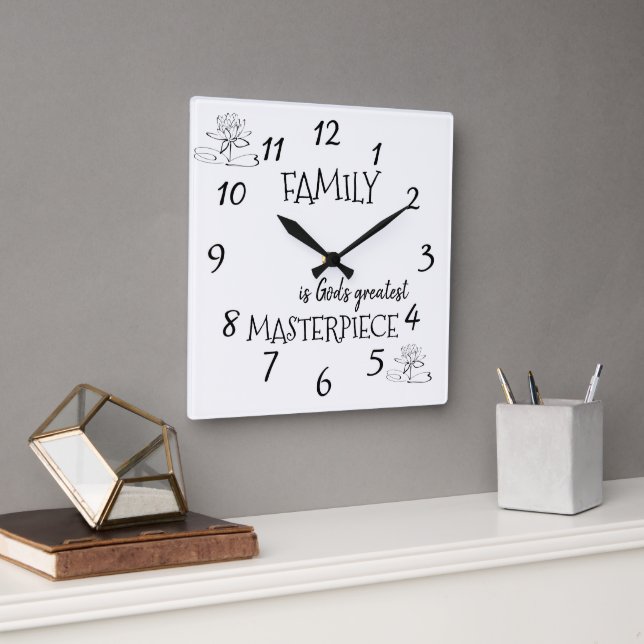 Family is God's Masterpiece Square Wall Clock (Office)