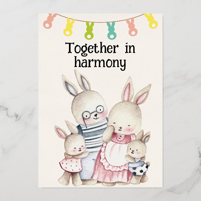 Family is Harmony Bunny Family Nursery Room Poster Foil Invitation (Front)