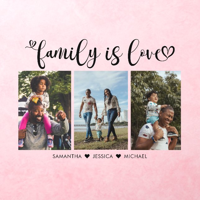 Family is Love Heart Script 3 Photo Collage Wall Decal (Insitu 3)