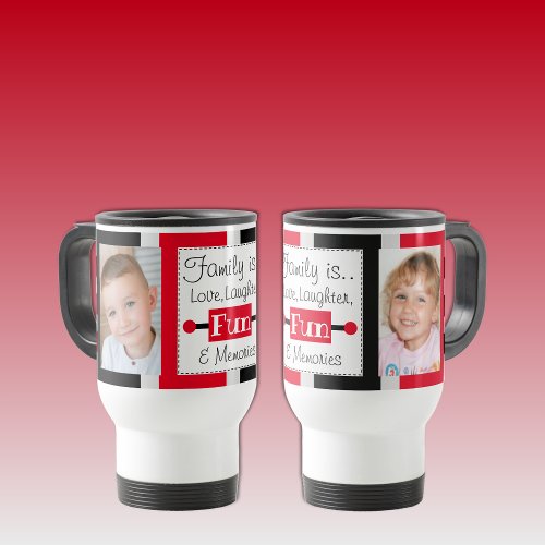 Family is love striped photos black red travel mug