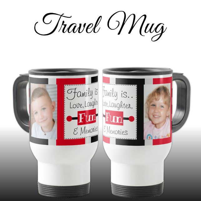 Family is love striped photos black red travel mug (Creator Uploaded)