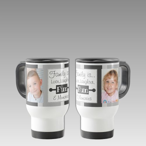 Family is love striped photos grey travel mug